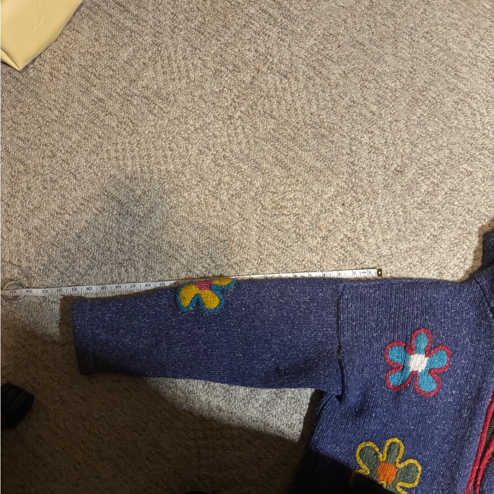 Floral Embroidered Blue Women's wool cardigan - Picture 4 of 16
